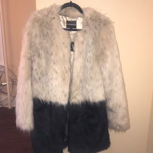 Faux fur two tone coat